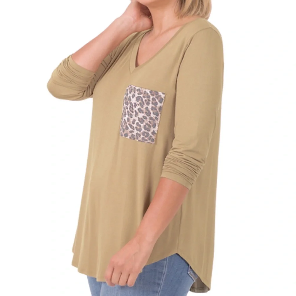 Zenana women's leopard print pocket, tan long sleeve T shirt/tunic, NWT
BOUTIQUE - Picture 1 of 5